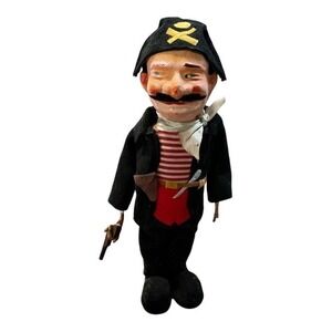 Forsum Pirate Doll Vintage Small Black Red White Folk Art Nautical Toy Painted